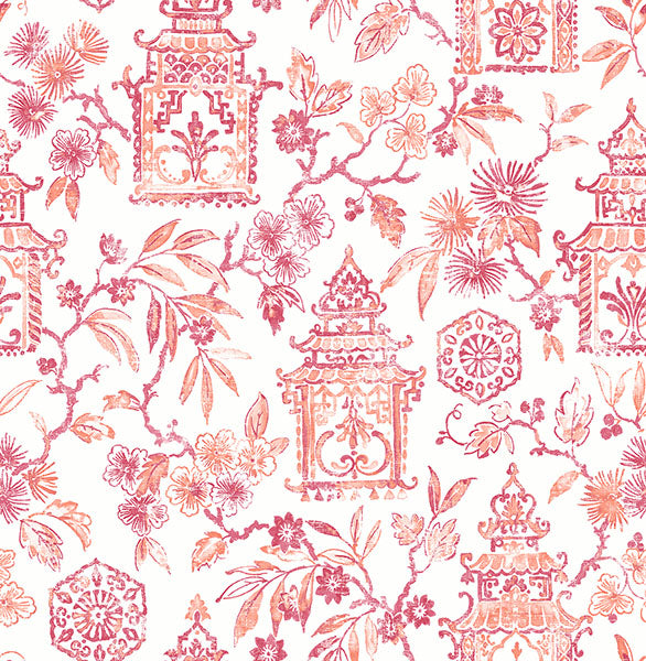 media image for Helaine Coral Pagoda Wallpaper from the Happy Collection by Brewster 242