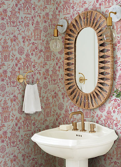product image for Helaine Coral Pagoda Wallpaper from the Happy Collection by Brewster 50