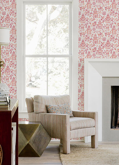 product image for Helaine Coral Pagoda Wallpaper from the Happy Collection by Brewster 78