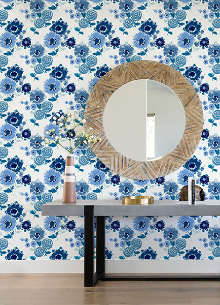 media image for Essie Blue Painterly Floral Wallpaper from the Happy Collection by Brewster 24