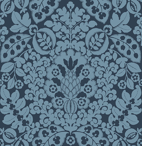 media image for Marni Navy Fruit Damask Wallpaper from the Happy Collection by Brewster 248