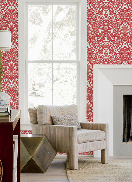 media image for Marni Red Fruit Damask Wallpaper from the Happy Collection by Brewster 233