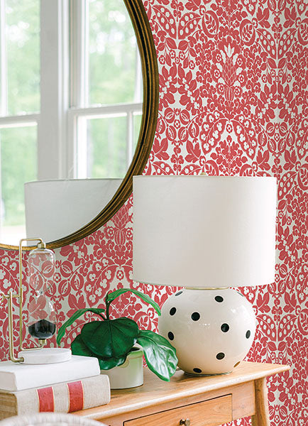 media image for Marni Red Fruit Damask Wallpaper from the Happy Collection by Brewster 263