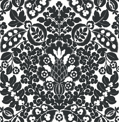 product image of sample marni black fruit damask wallpaper from the happy collection by brewster 1 561