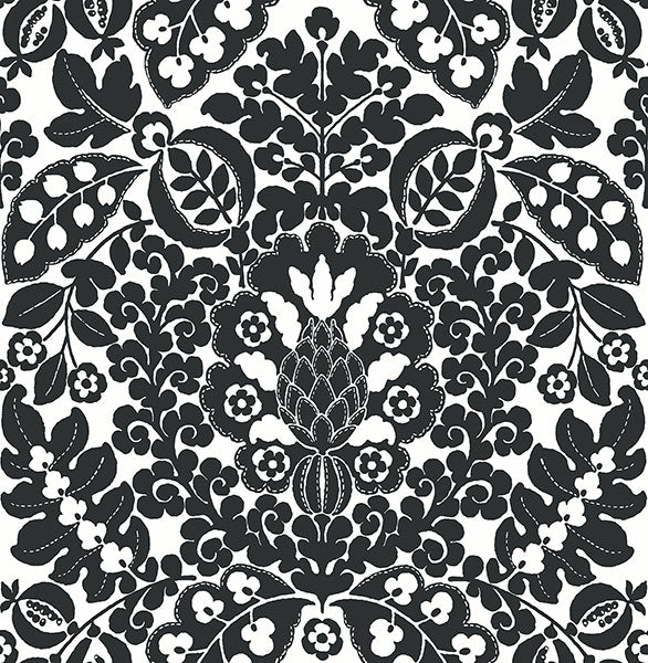 media image for sample marni black fruit damask wallpaper from the happy collection by brewster 1 252