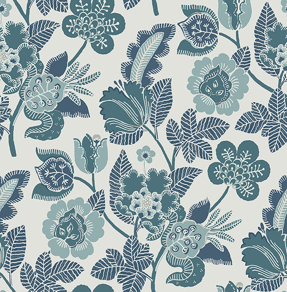 media image for Jana Teal Jacobean Wallpaper from the Happy Collection by Brewster 295