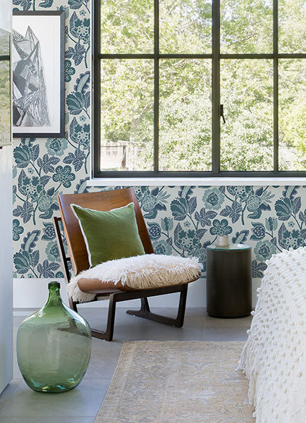 media image for Jana Teal Jacobean Wallpaper from the Happy Collection by Brewster 217