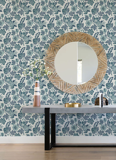 product image for Jana Teal Jacobean Wallpaper from the Happy Collection by Brewster 58