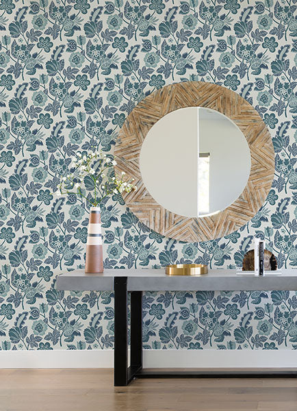media image for Jana Teal Jacobean Wallpaper from the Happy Collection by Brewster 237