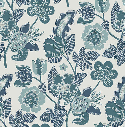 product image of sample jana teal jacobean wallpaper from the happy collection by brewster 1 573