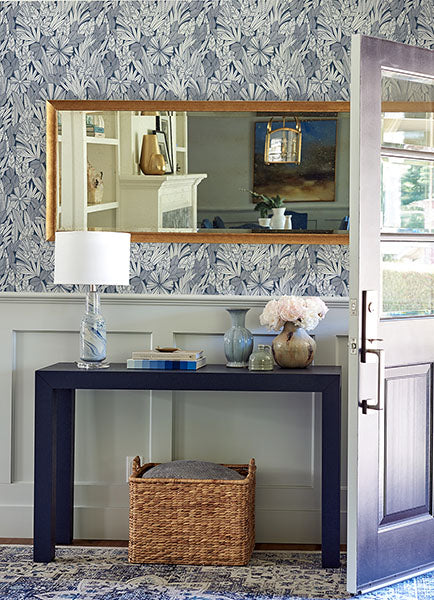 media image for Bannon Blue Leaves Wallpaper from the Happy Collection by Brewster 29