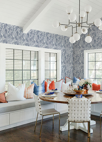 media image for Bannon Blue Leaves Wallpaper from the Happy Collection by Brewster 23