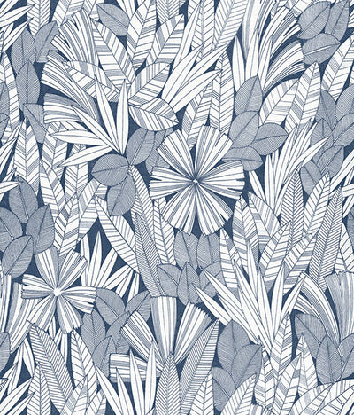 product image of sample bannon blue leaves wallpaper from the happy collection by brewster 1 51
