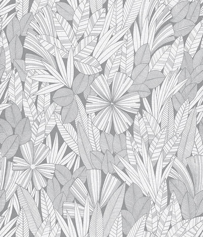 product image of sample bannon grey leaves wallpaper from the happy collection by brewster 1 557