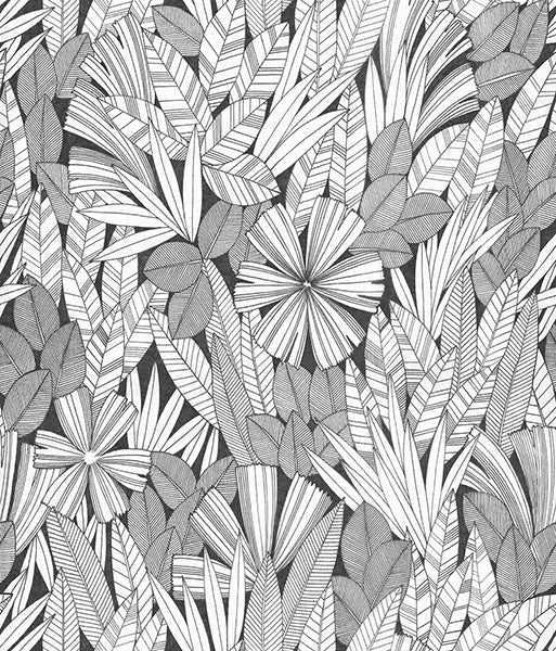 media image for Bannon Black Leaves Wallpaper from the Happy Collection by Brewster 225