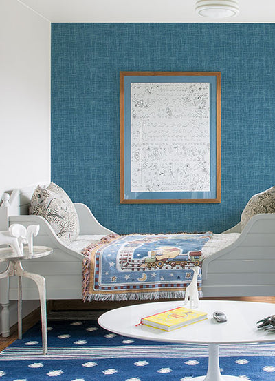 product image for Emerson Teal Faux Linen Wallpaper from the Happy Collection by Brewster 4