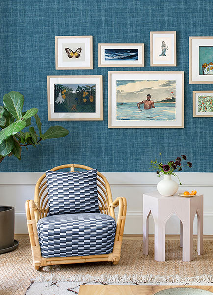 media image for Emerson Teal Faux Linen Wallpaper from the Happy Collection by Brewster 245