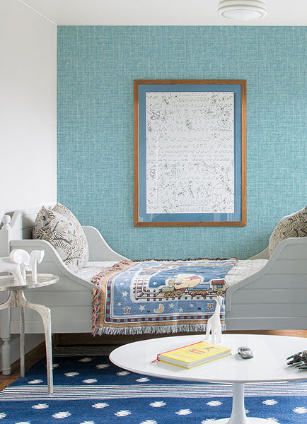 media image for Emerson Light Blue Faux Linen Wallpaper from the Happy Collection by Brewster 247
