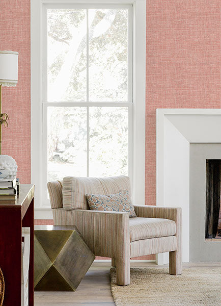 media image for Emerson Coral Faux Linen Wallpaper from the Happy Collection by Brewster 215