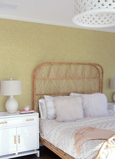 product image for Emerson Yellow Faux Linen Wallpaper from the Happy Collection by Brewster 3