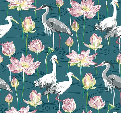 product image of Barton Teal Heron Wallpaper from the Happy Collection by Brewster 558