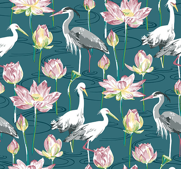 media image for Barton Teal Heron Wallpaper from the Happy Collection by Brewster 274