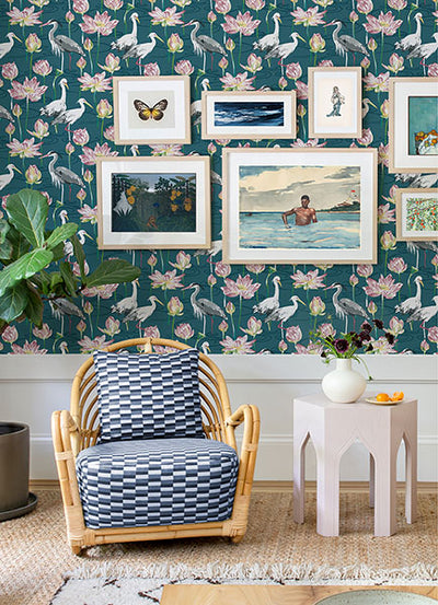 product image for Barton Teal Heron Wallpaper from the Happy Collection by Brewster 7