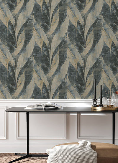 product image for Blake Denim Leaf Wallpaper from Concrete Advantage Collection by Brewster 48