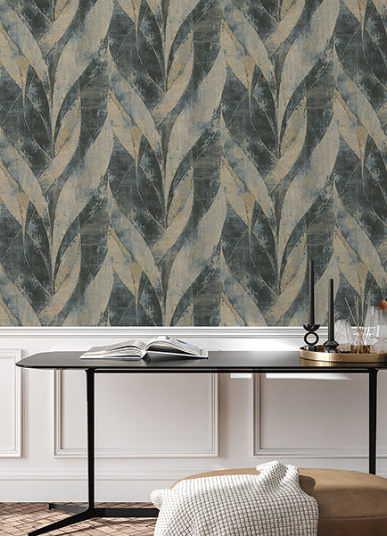 media image for Blake Denim Leaf Wallpaper from Concrete Advantage Collection by Brewster 214