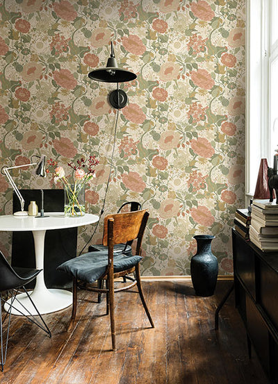 product image for Vaxa Green Rabbits & Rosehips Wallpaper from Briony Collection by Brewster 3
