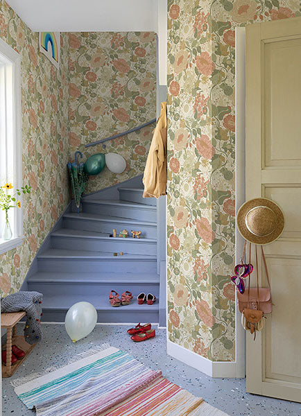media image for Vaxa Green Rabbits & Rosehips Wallpaper from Briony Collection by Brewster 248