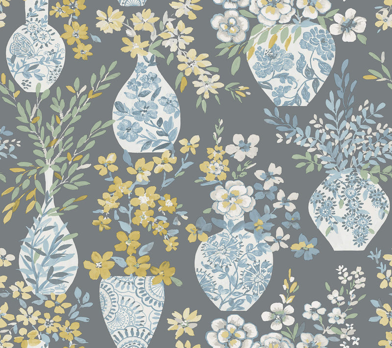 media image for Harper Grey Floral Vase Wallpaper 218