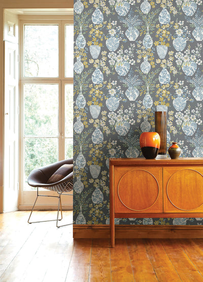 product image for Harper Grey Floral Vase Wallpaper 51
