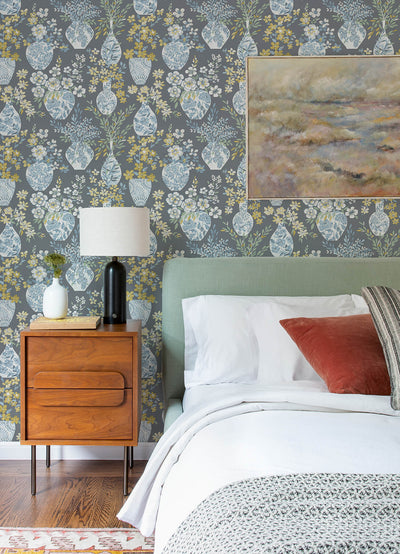 product image for Harper Grey Floral Vase Wallpaper 18