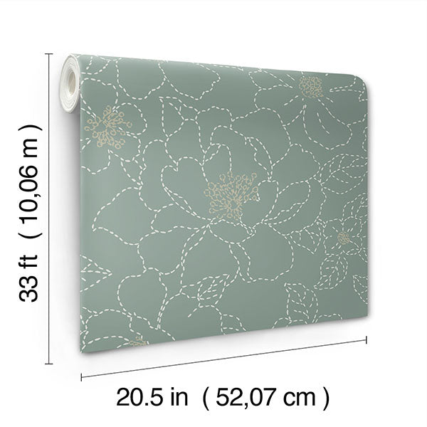 media image for Gardena Sea Green Embroidered Floral Wallpaper 28