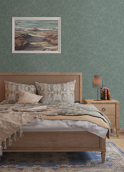 product image for Gardena Sea Green Embroidered Floral Wallpaper 94