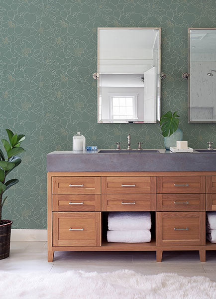 media image for Gardena Sea Green Embroidered Floral Wallpaper 238