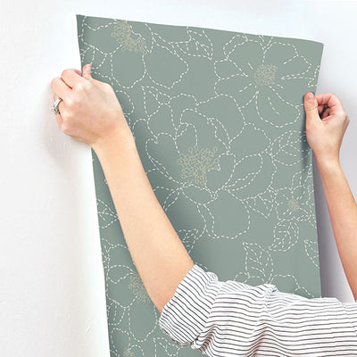 product image for Gardena Sea Green Embroidered Floral Wallpaper 96
