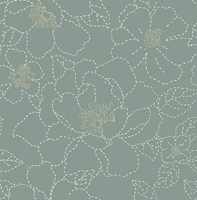 product image for Gardena Sea Green Embroidered Floral Wallpaper 17