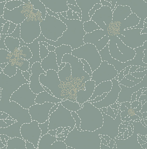 media image for Gardena Sea Green Embroidered Floral Wallpaper 237