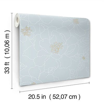 product image for Gardena Sky Blue Embroidered Floral Wallpaper 61