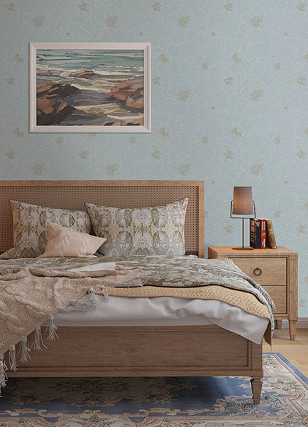media image for Gardena Sky Blue Embroidered Floral Wallpaper 247