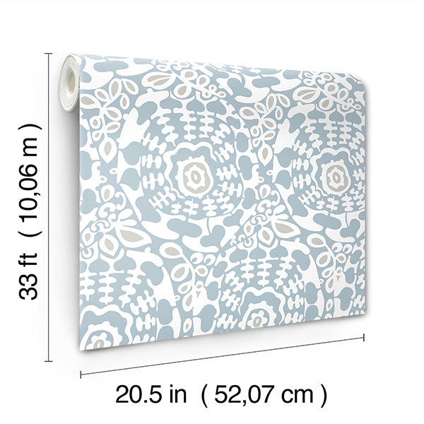 media image for Divine Light Blue Abstract Medallion Wallpaper 222