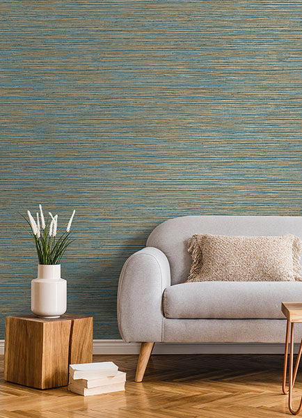 media image for Alton Teal Faux Grasscloth Wallpaper from Fusion Advantage Collection by Brewster 243