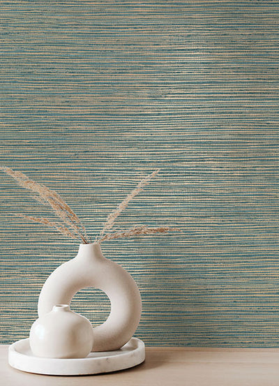 product image for Alton Teal Faux Grasscloth Wallpaper from Fusion Advantage Collection by Brewster 81