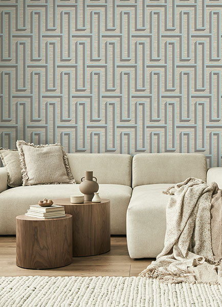 media image for Henley Light Blue Geometric Grasscloth Wallpaper from Fusion Advantage Collection by Brewster 250