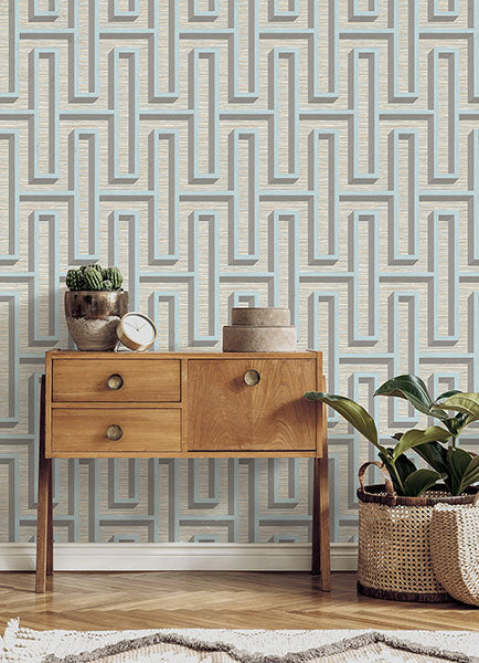 media image for Henley Light Blue Geometric Grasscloth Wallpaper from Fusion Advantage Collection by Brewster 285