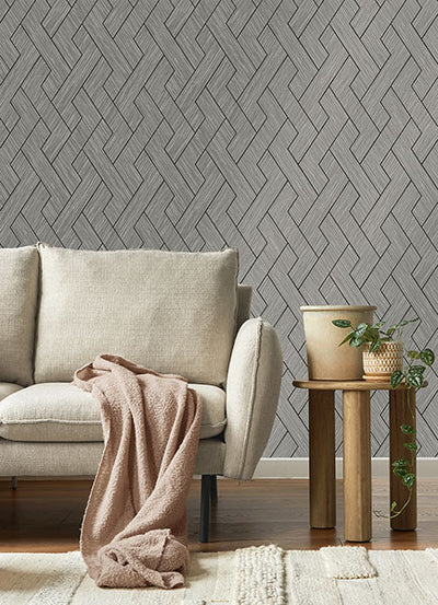 product image for Ember Grey Geometric Basketweave Wallpaper from Fusion Advantage Collection by Brewster 90