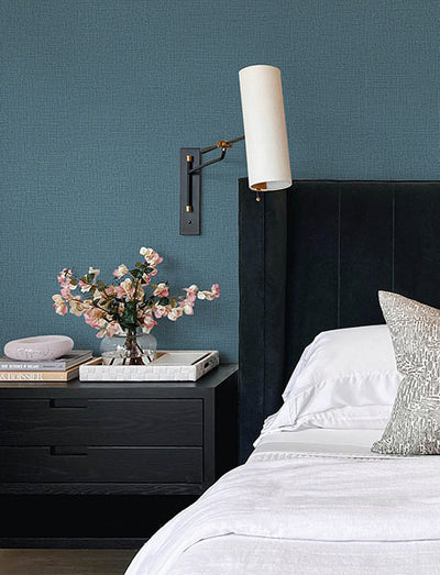product image for Eagen Blue Linen Weave Wallpaper 58