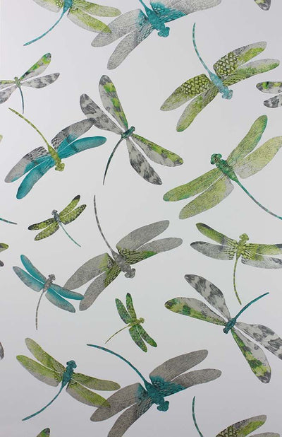product image of Dragonfly Dance Wallpaper in green and gray from the Samana Collection by Matthew Williamson 547